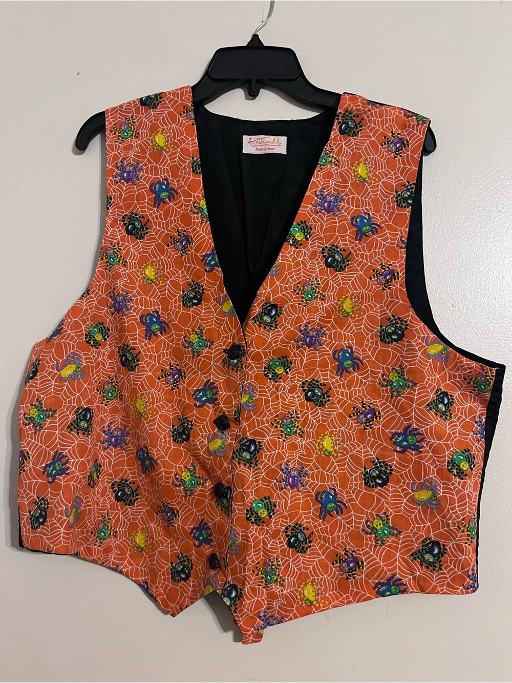 Patricia Scott Halloween Spider Web Button Front Vest
